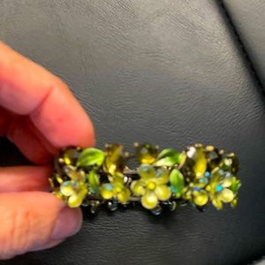 Green stone and metal bracelet wrap Cuff  style